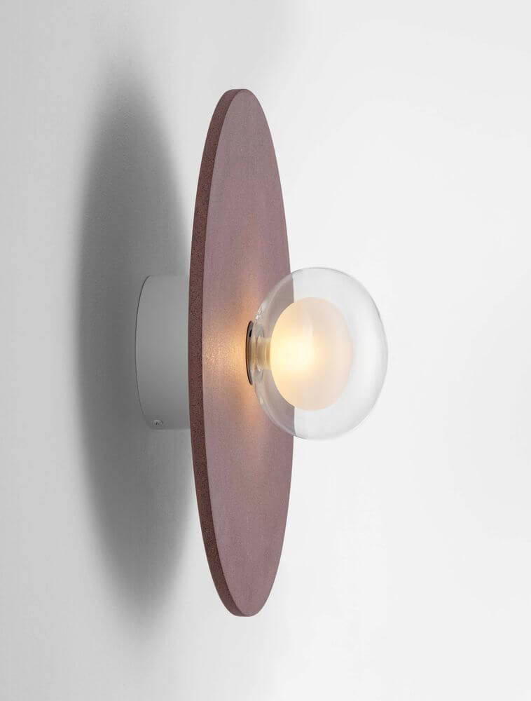 Vrahos Wandleuchte G9 Ø 44,5cm Beton Rot - moderne Wandlampe mit roter Beton-Scheibe und G9-Glaskugel