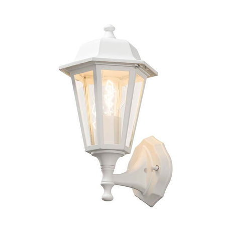 Wall outdoor wall light lantern white mounted on a wall, elegant design in white.