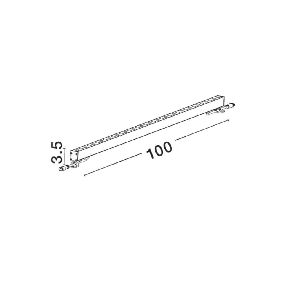 Wall Washer LED Außenwandstrahler 100cm 3000K Winkel Drehbar Nickel IP67 Produktzeichnung und Maße.