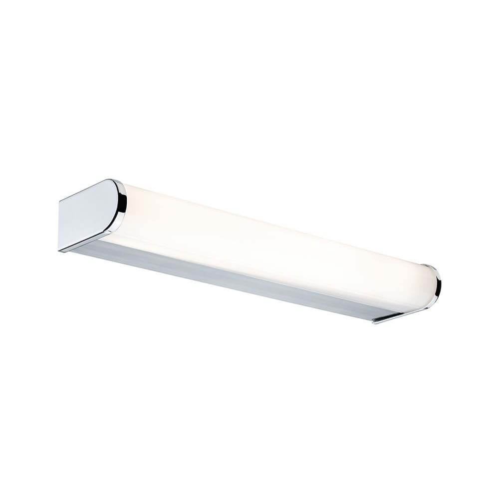 Wandleuchte Arneb IP44 LED 1x9W in Chrom mit satinierter Acrylabdeckung für blendfreies Licht im Bad.