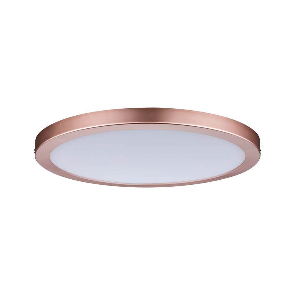 Wandleuchte Atria LED-Panel 300mm 19W 4000K Rosegold in flacher, runder Form mit rosegoldenem Rahmen.