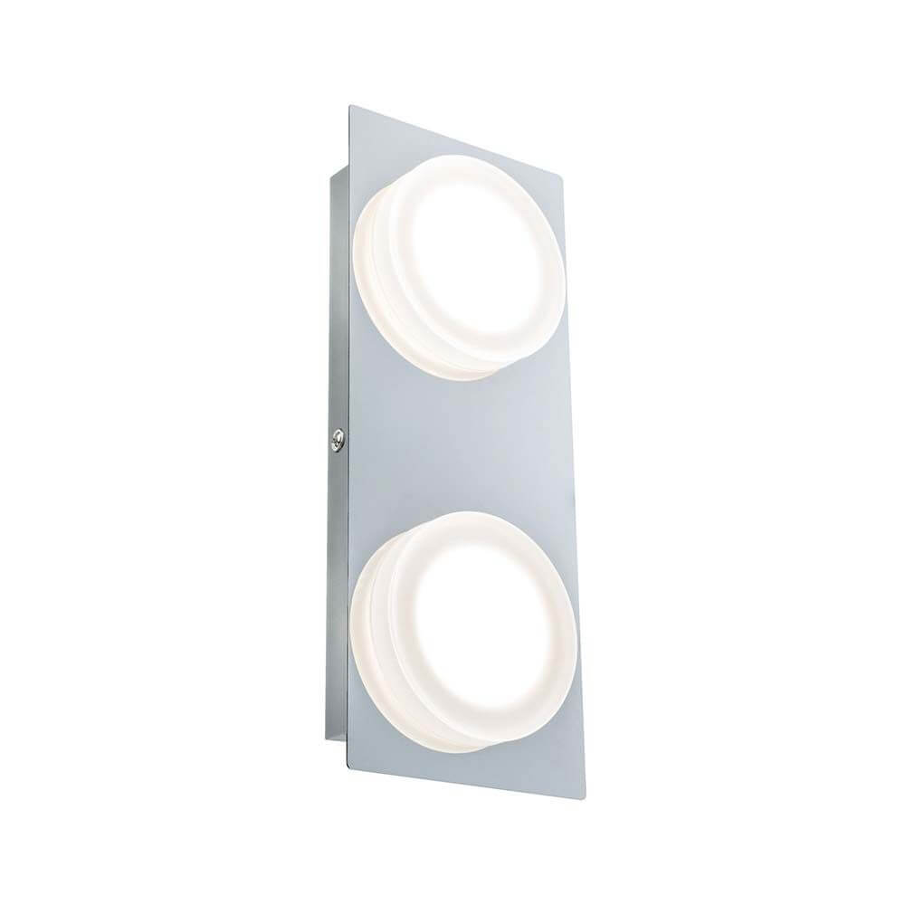 Wandleuchte Doradus IP23 LED 2x5W Chrom an der Wand, modernes Design und gleichmäßiges Licht für Badezimmer.