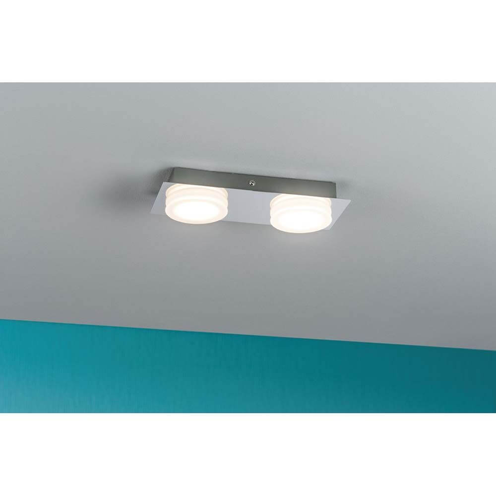 Wandleuchte Doradus IP23 LED 2x5W Chrom an Decke montiert, modernes Design mit gleichmäßigem Licht.