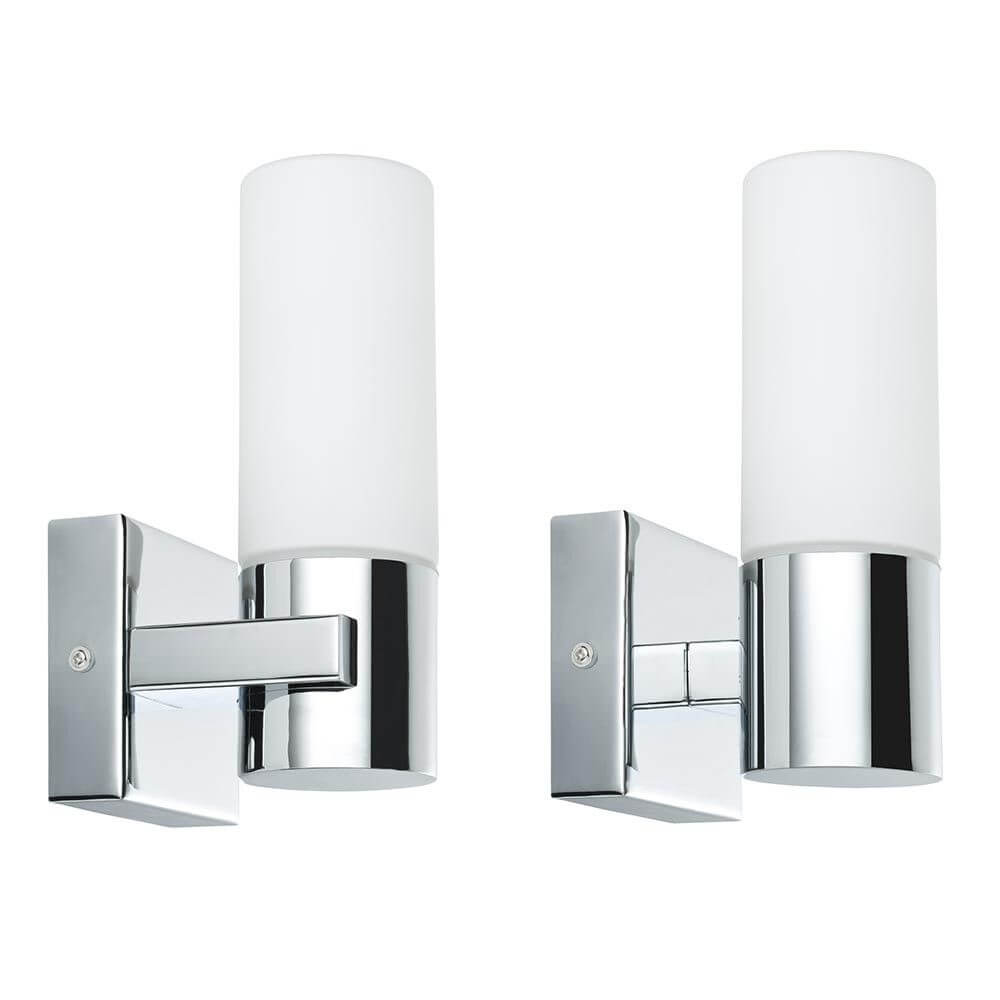 Wandleuchte Gemini WL IP44 max. 40W E14 2er Pack Chrom Satin Glas - moderne Wand- und Spiegelleuchte