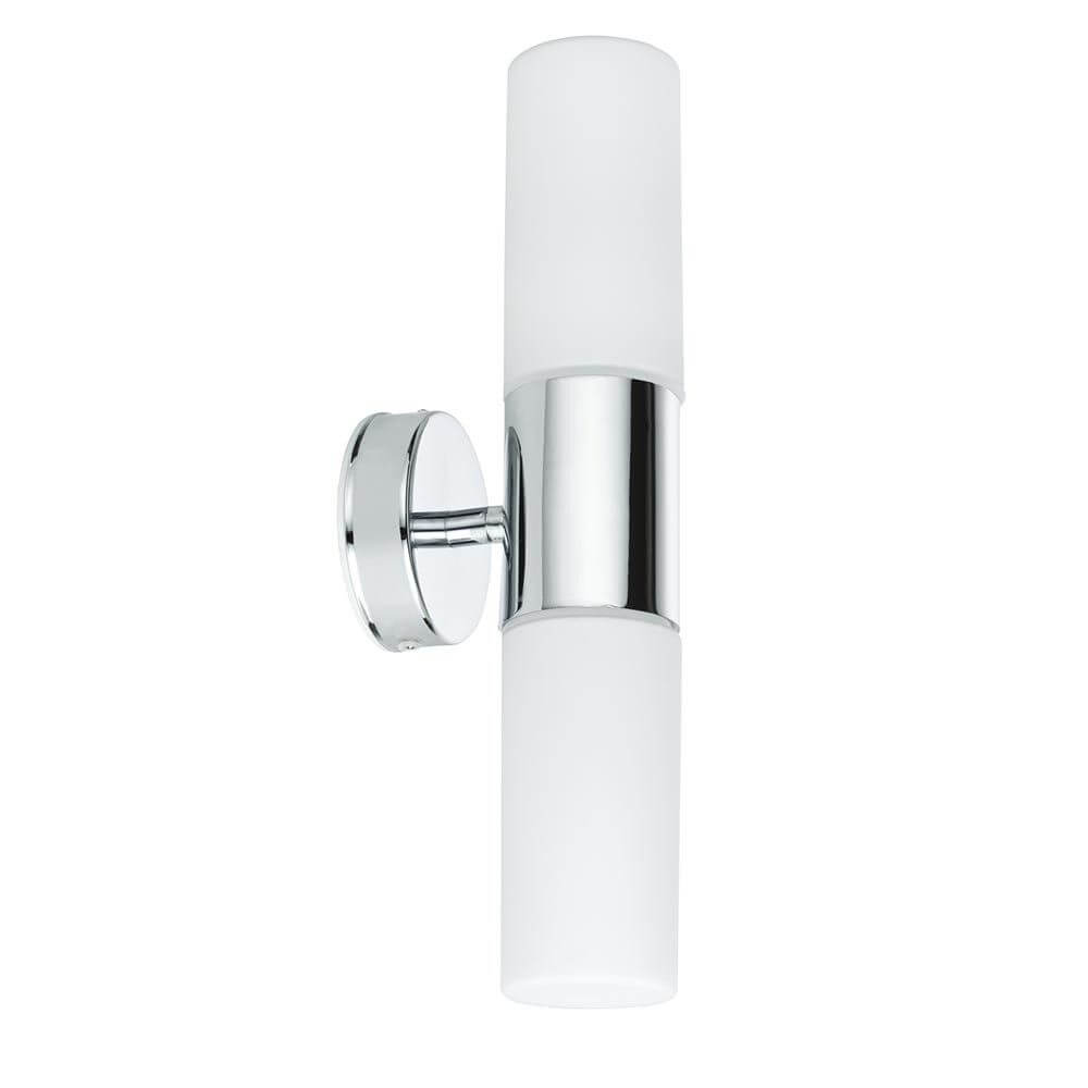 Wandleuchte Lenia IP44 max. 2x40W E14 Chrom Opak Glas mit modernem Design und Spritzwasserschutz.