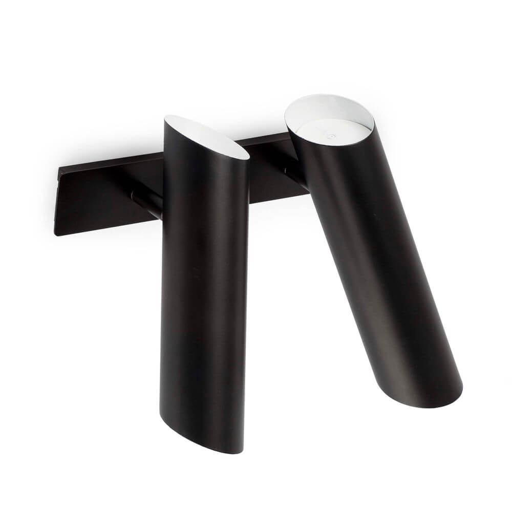 Wandlampe 2-flammig LINK Schwarz an Wand montiert, modernes Design in Schwarz und Weiß.
