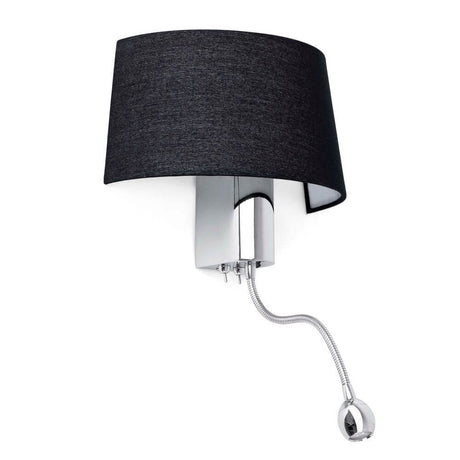 Wandlampe HOTEL mit LED-Lesearm Chrom, Schwarz - elegante Wandlampe mit flexibler Leselampe