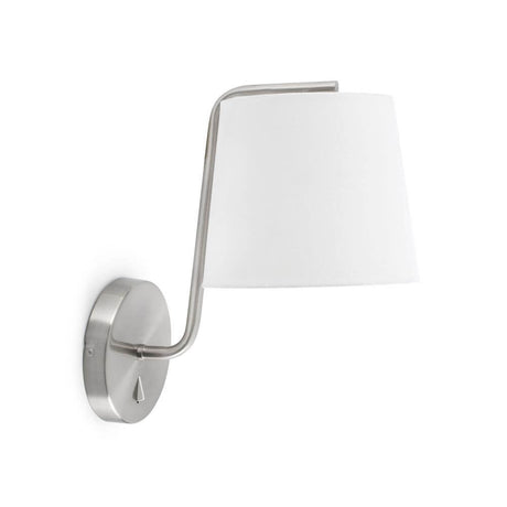 Væglampe BERNI nikkel satin, hvid med moderne design og smart hvid lampeskærm.