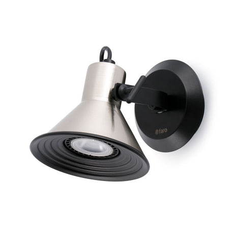 Wandleuchte CUP-1 Nickel-Satin, Schwarz in modernem Design mit schwarzer Halterung.