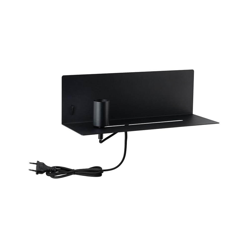 Wandleuchte Devara USB Schwarz mit integrierter Ablage und Kabel für vielseitige Anwendungen.