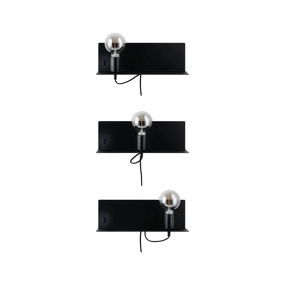 Wandleuchte Devara USB Schwarz - multifunktionale Wandlampe mit Ablage und USB-Ausgang in Schwarz.