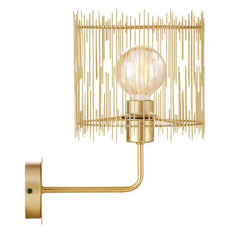 Wandleuchte Elvis mit modernem goldenen Design und dekorativem Lampenschirm aus Stäben.