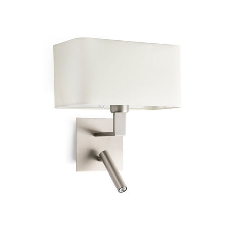 Wandleuchte HANNA mit LED-Lesearm 3W 3000K Nickel-Matt, Beige an der Wand montiert.