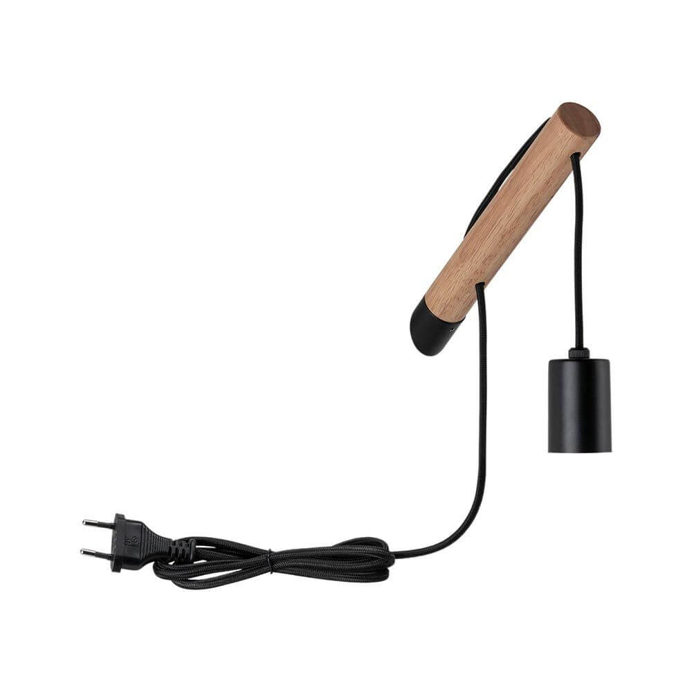 Wandleuchte Kian in Holz und Schwarz, dimmbar, ideal für Leselampe oder Flurbeleuchtung.