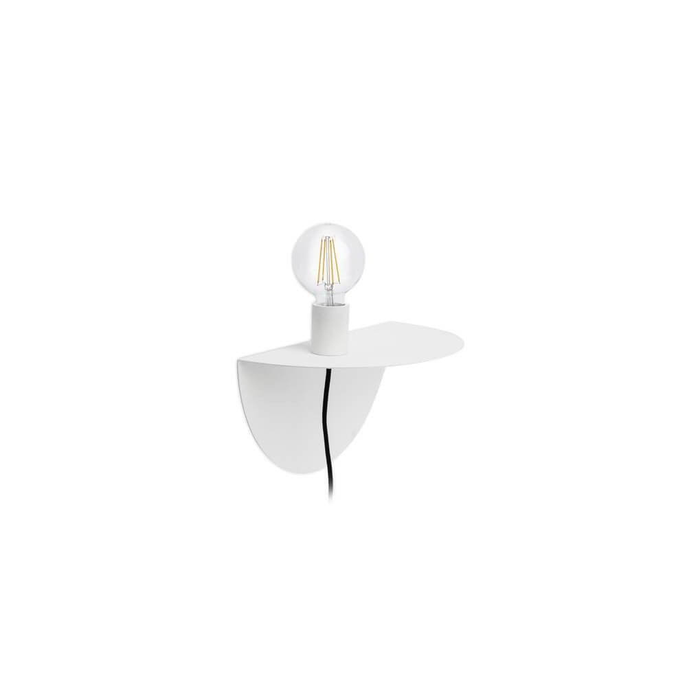 Wandleuchte Nit Weiß mit Ablagefläche, modernes Design mit gebogenem Kreis und Regal für gemütliche Schlafzimmerbeleuchtung.