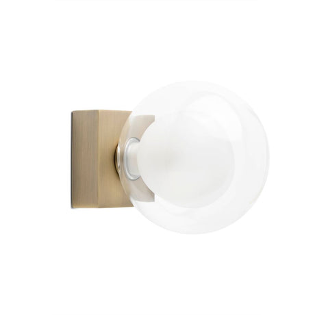 Wandleuchte PERLA IP44 Altgold mit kugelförmigem Lampenschirm und elegantem Design.