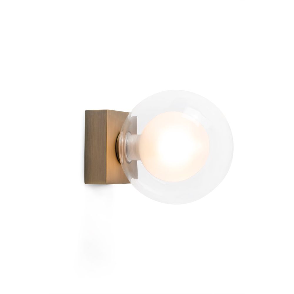 Wandleuchte PERLA IP44 Bronze mit rundem Glas und bronzefarbenem Metallgestell.