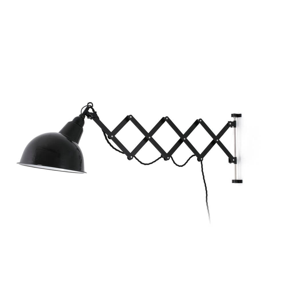 Wandleuchte RAS Schwarz mit flexibler Wandhalterung und schwarzem Lampenschirm.