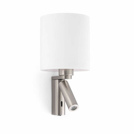 ROB væglampe med LED-Læsespot i mat nikkel, elegant vægbelysning med justerbar spot.