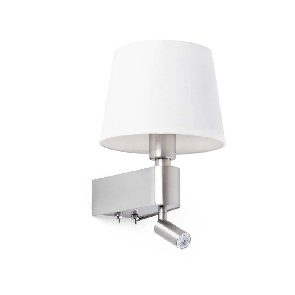 Wandleuchte ROOM mit LED-Lesearm 2700K Nickel, Weiß - elegantes Design mit energieeffizientem LED-Lesearm.