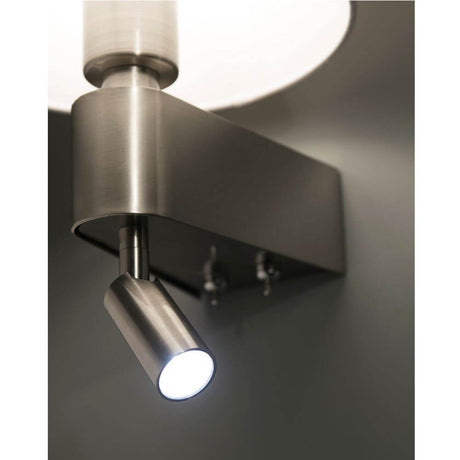 ROOM wall light with LED reading arm 2700K Nickel, White mounted on a wall, decorative and functional.