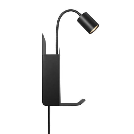 Applique Roomi avec tête de lampe réglable et étagère pratique en noir