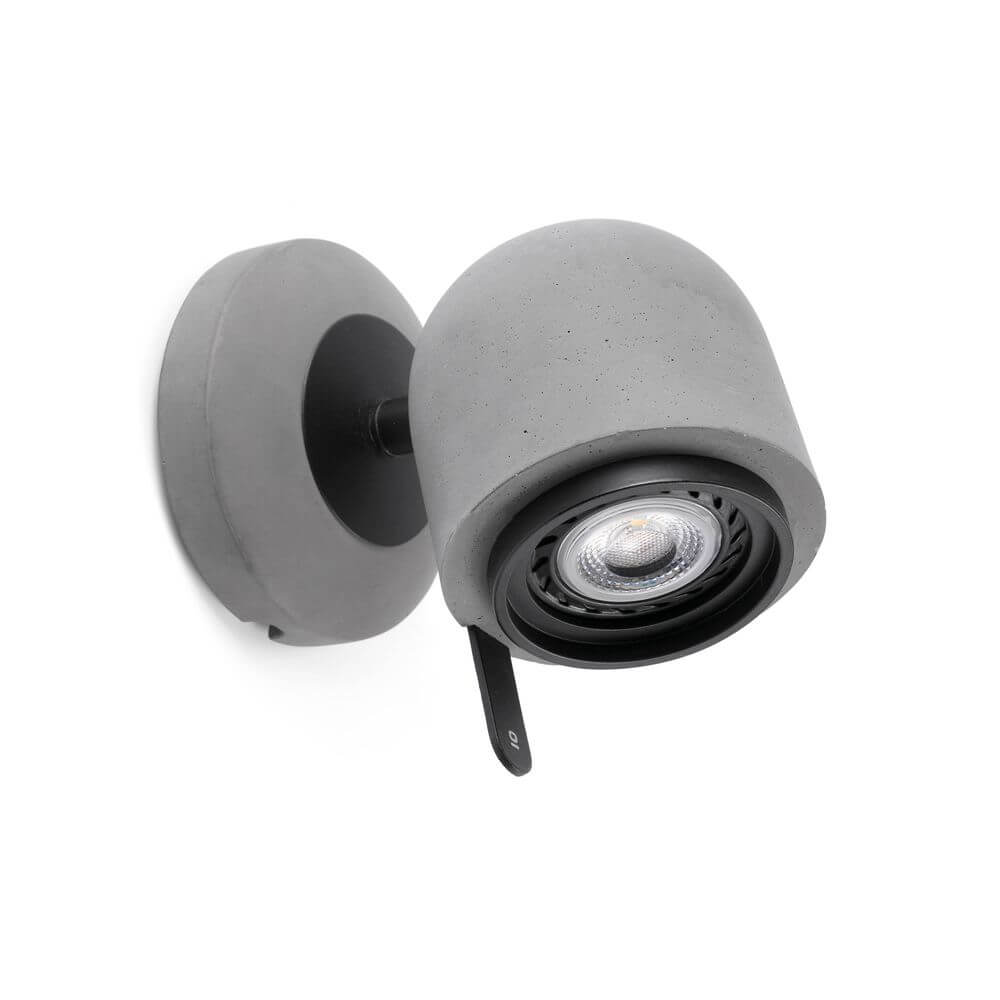 Wandleuchte STONE-1 Grau mit betontem Design und schwenkbarem Kopf für gezielte Beleuchtung.
