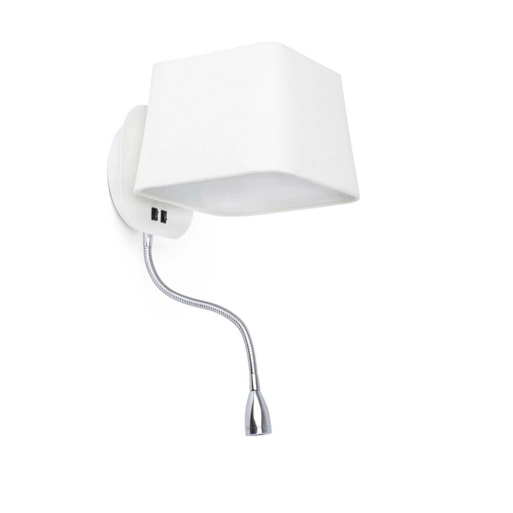Wandleuchte SWEET mit LED-Lesearm Weiß, moderne Wandlampe mit flexiblem Lesearm und elegantem Design.