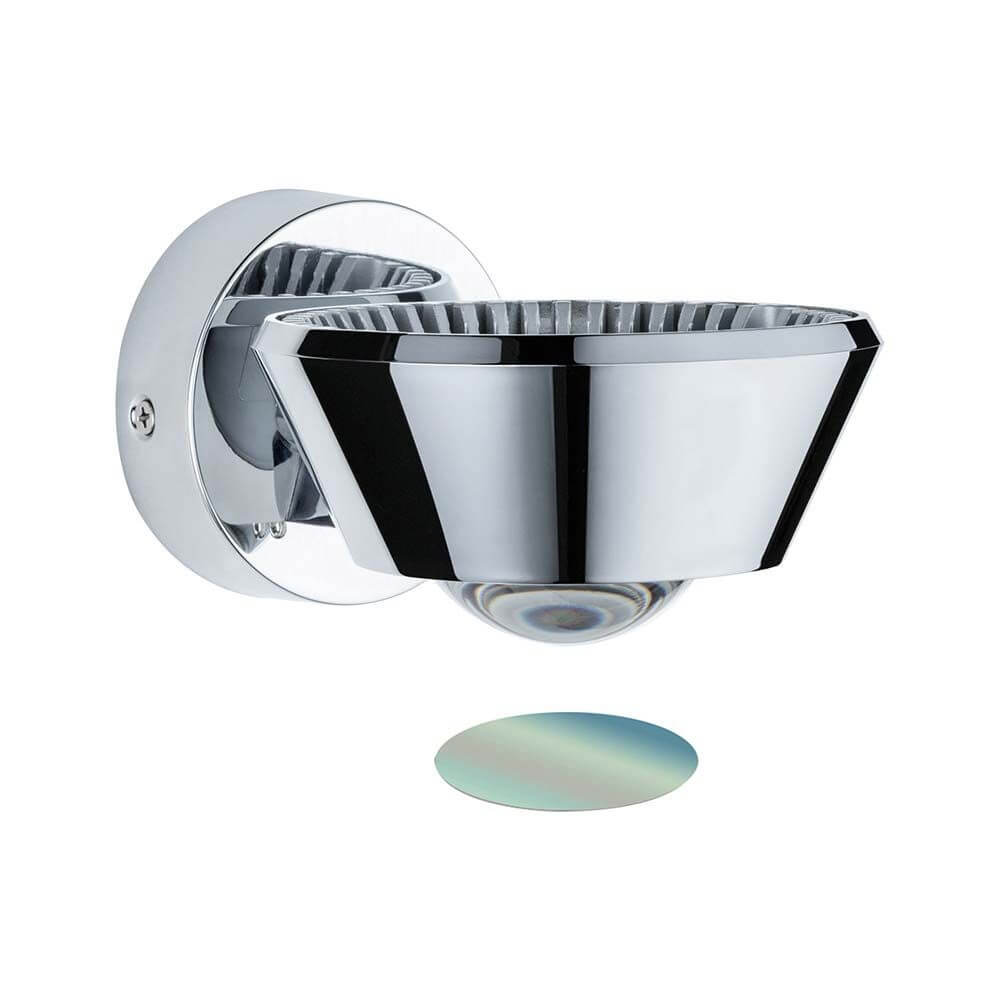 Wandleuchte Sabik IP44 LED Dimmbar 13W Chrom 230V mit dichroitischer Folie und spritzwassergeschütztem Design.