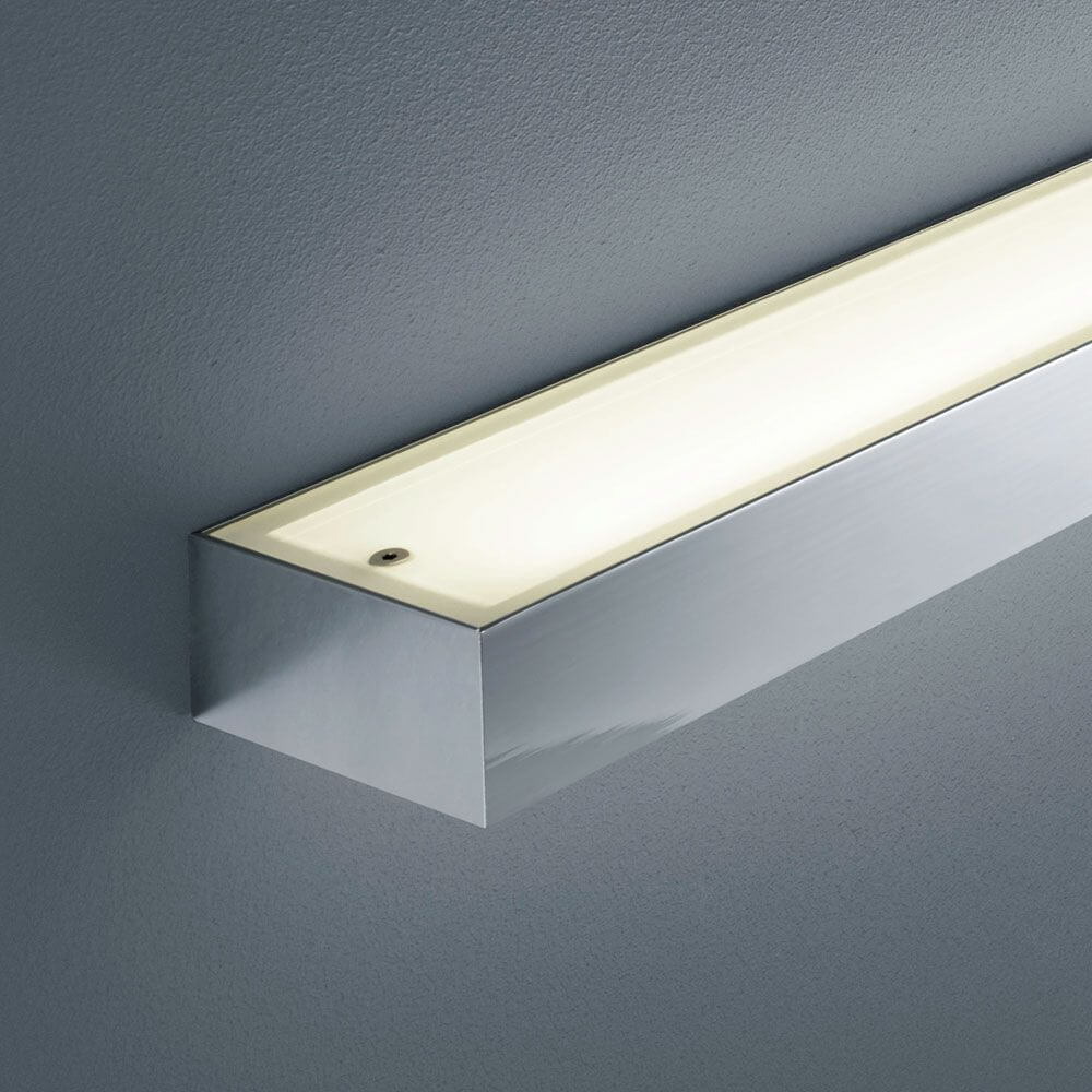 LED Spiegelleuchte Theia Lichtboard 90cm IP44 Chrom, Glas an Wand montiert, elegantes Design.