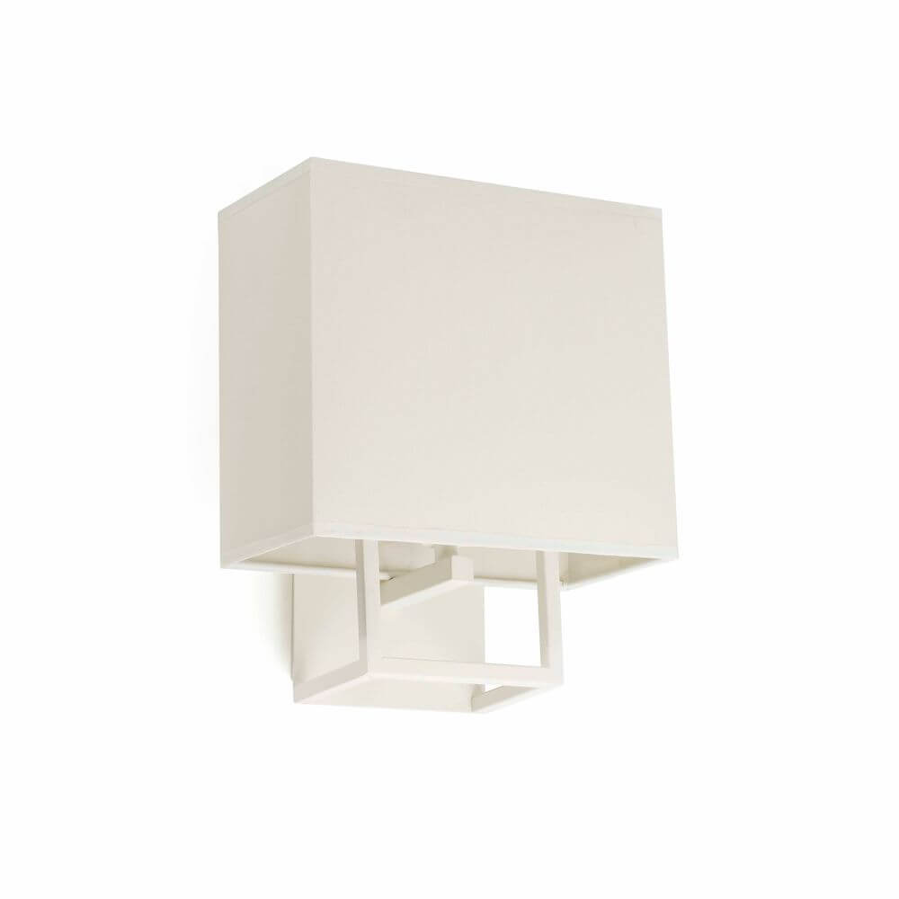 Wandleuchte VESPER Weiß, Beige an einer Wand montiert, modernes Design für stilvolle Beleuchtung.