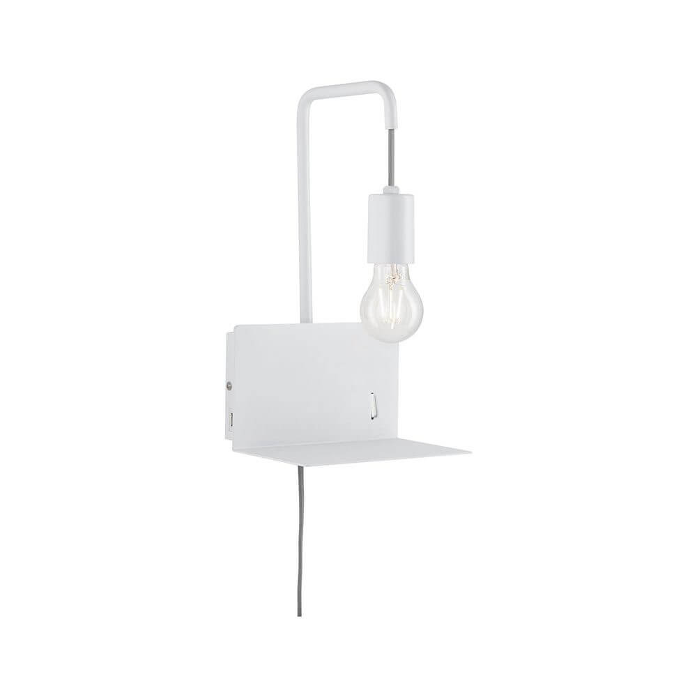 Wandleuchte mit Ablage Calvani Weiß, moderne Wandlampe mit integrierter Ablage und USB-Anschluss.