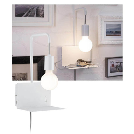 Wall light with shelf Calvani White, multifunctional wall lamp with shelf for keys and reading light.