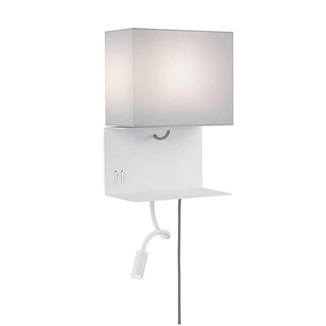 Merani Wandleuchte mit Ablage & LED Lesearm Grau, Weiß - Wandlampe mit Ablage, LED-Lesearm und USB-Anschluss, ideal als Nachttisch-Alternative