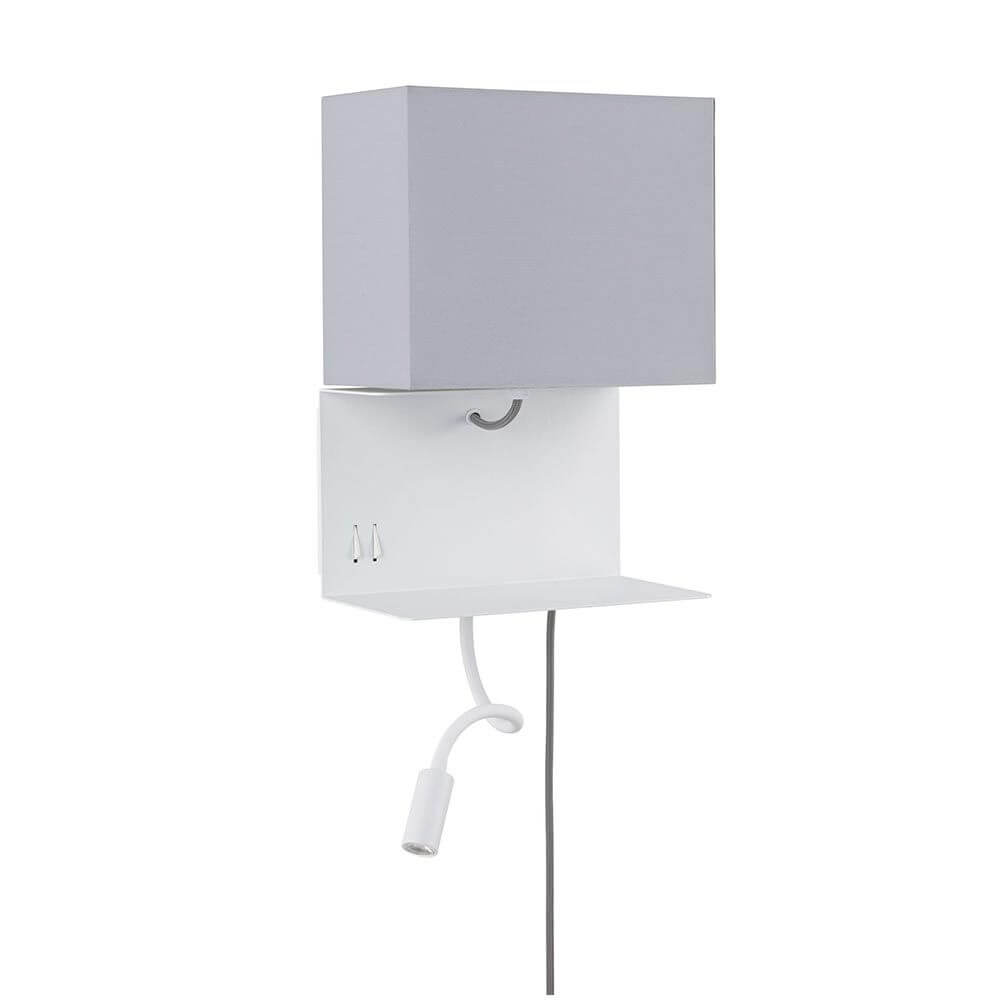 Merani Wandleuchte mit Ablage & LED Lesearm Grau, Weiß - moderne Wandlampe mit Ablage, Lesearm und USB-Anschluss