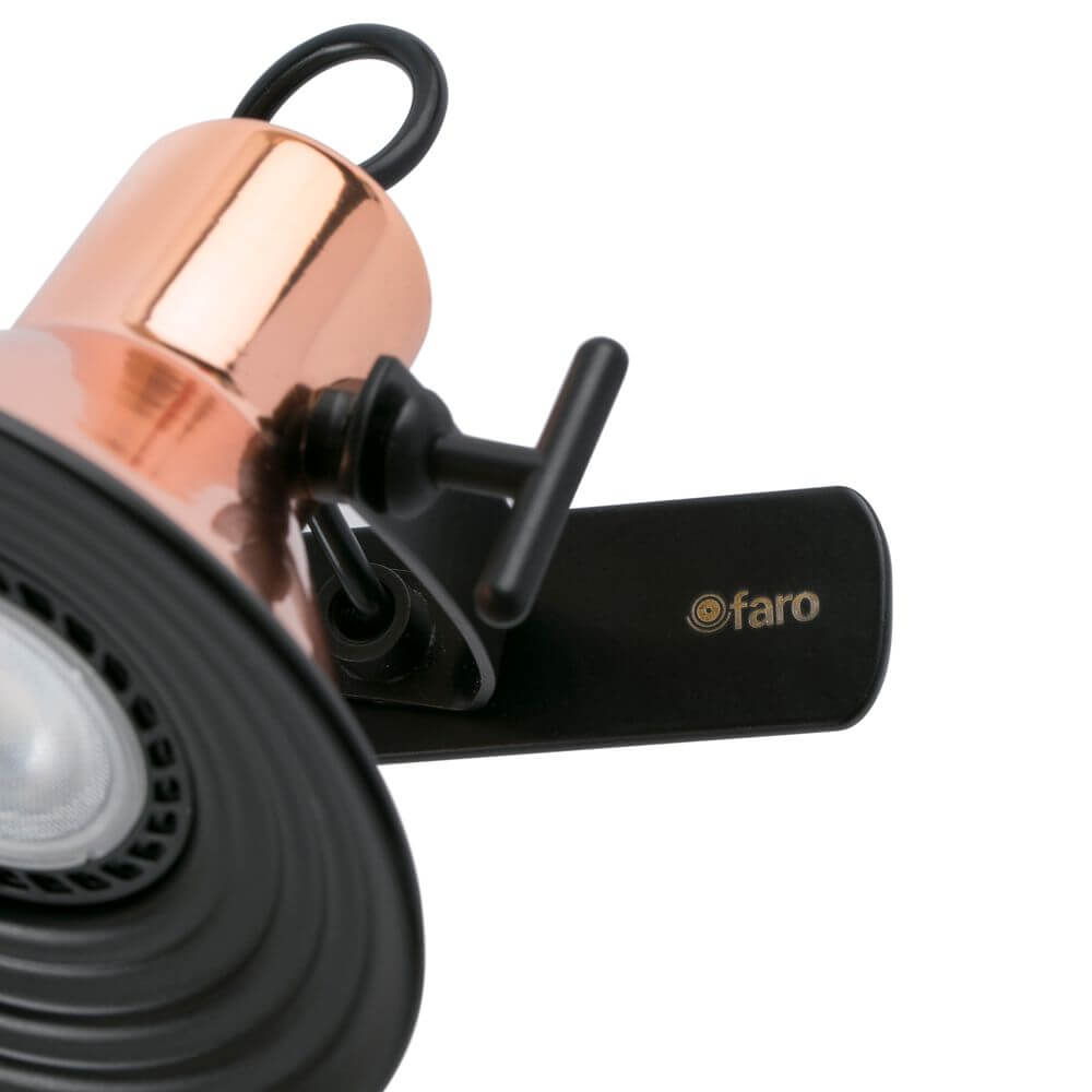 Wandstrahler CUP-3 3-flammig Kupfer, Schwarz Detailansicht mit Kupfer und Schwarz, ideal für moderne Räume.