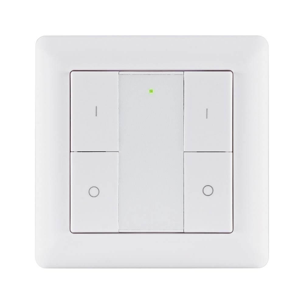 Weißer Wandschalter für Smart Home Zigbee zur Steuerung und Dimmung von Lichtgruppen.