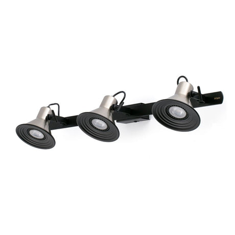 Wandstrahler CUP-3 3-flammig Nickel-Satin, Schwarz mit drei Lampenköpfen zur optimalen Ausleuchtung.