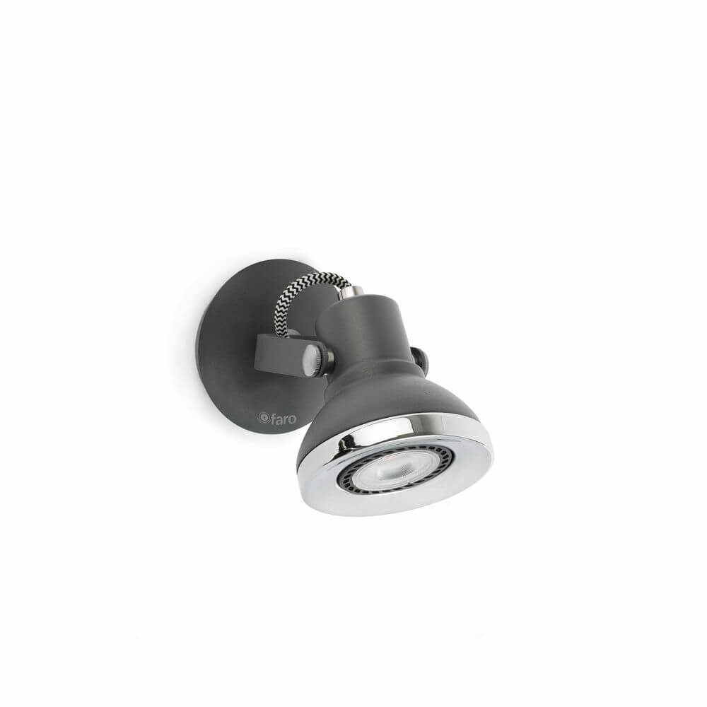 Wandstrahler RING-1 GU10 Grau an der Wand montiert, moderne und elegante Beleuchtungslösung.