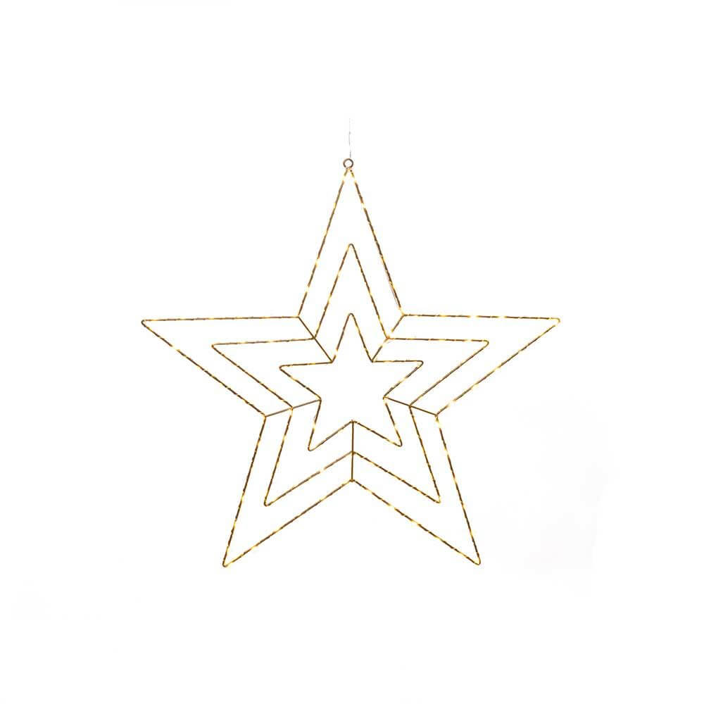 Weihnachtlicher LED Stern mit 112 Lichtpunkten IP20 in eleganter Form und goldener Ausführung.