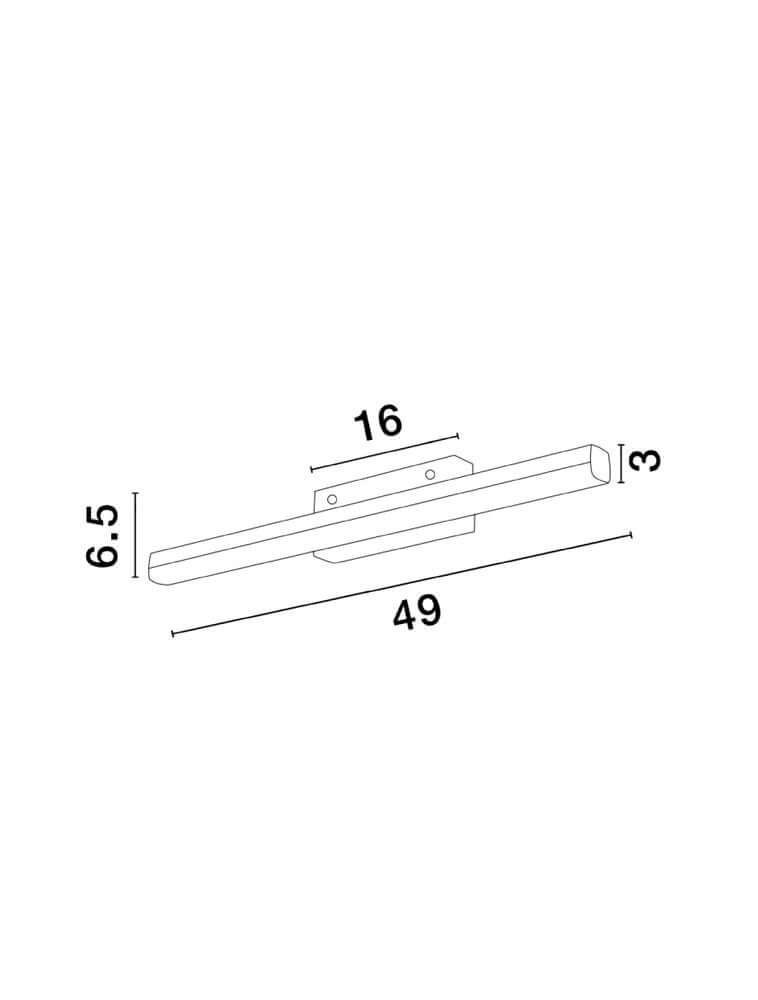 Maßzeichnung der Willow LED Wandleuchte 3000K IP44 mit Abmessungen: 49x6.5x3 cm.