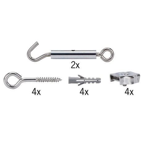 Wire System Light&Easy tension mounting set, non-insulated, chrome, set with various suspensions and fastening elements.