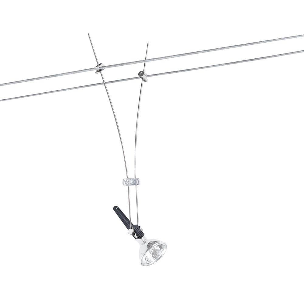 Wire System Light&Easy Spot Comet max. 1x50W GU5,3 Chrom 12V an einem Seilsystem installiert.