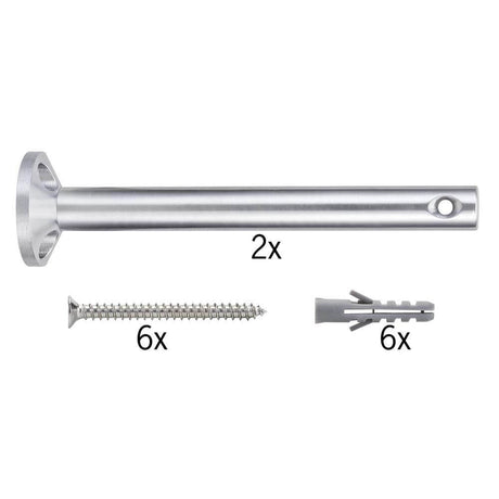 Cable system installation set suspension deflector matte chrome accessory parts: 2x support rods, 6x screws, 6x dowels.