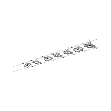 Wire System Set MacII max 7x10W GU5,3 Chr-m 12V 80VA mit sieben Spotköpfen in schicker Anordnung.