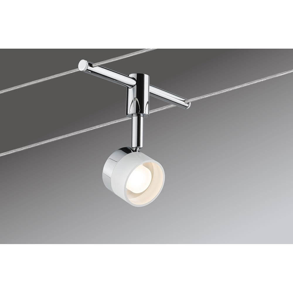 Wire System Stage 4x5W Weiß Chrom 12V 30VA Glas - moderne LED Lampe im Seilsystem, ideal für Wand- und Deckenmontage.