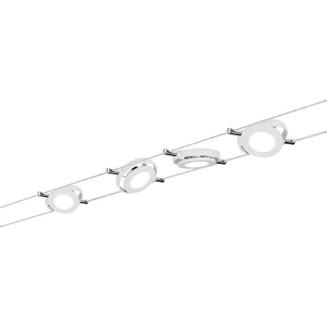 Wire Systems DC LED Set RoundMac 4x4W Weiß 12V DC 30VA, modernes LED Seilsystem mit 4 Lampen, ideal für Wand- und Deckenmontage.