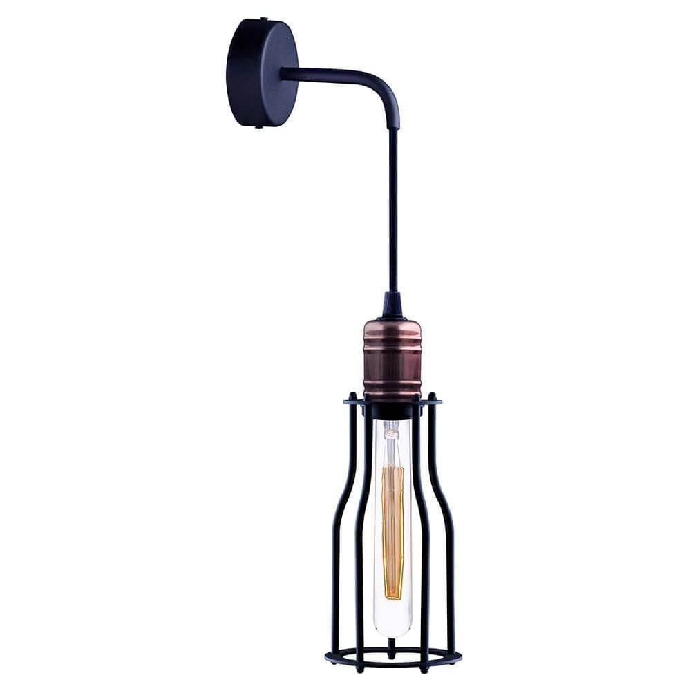 Work 10 Wandleuchte im Vintage-Look Schwarz & Kupfer, stilvolle Wandlampe mit kupferfarbener Fassung.