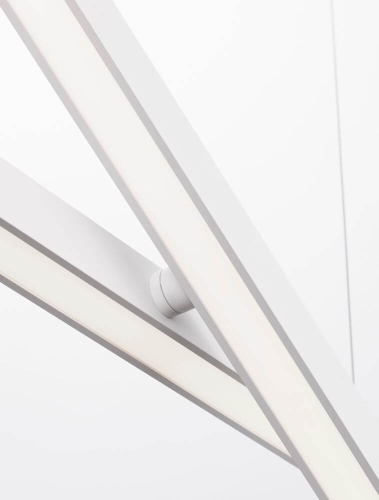 Detailaufnahme der X-Line LED Pendelleuchte 2-flammig in Weiß mit modernen Designlinien.