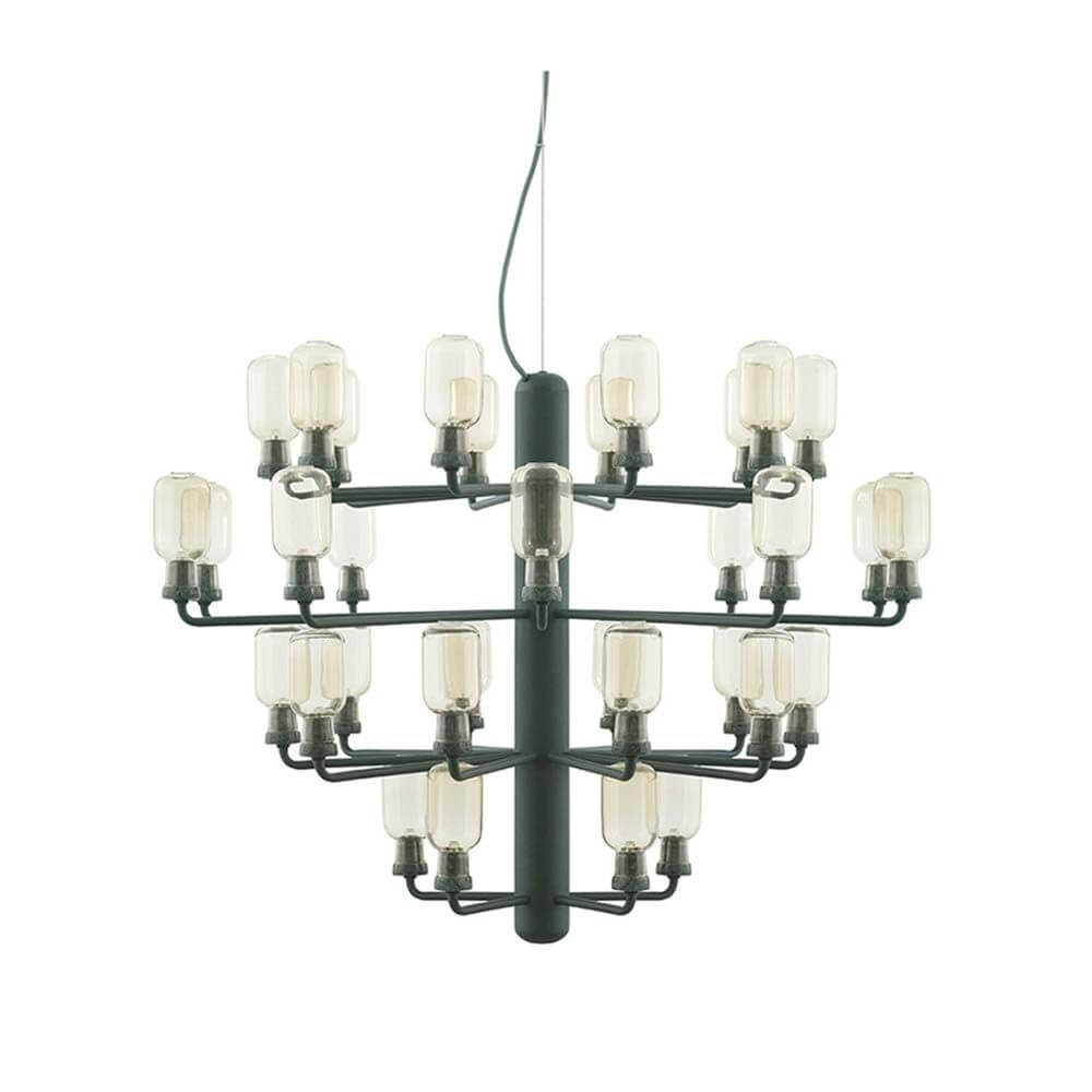 XXL Design Lüster Amp Ø85cm Gold, Grün mit voluminösem ovalen Design und massiven Marmor-Elementen.